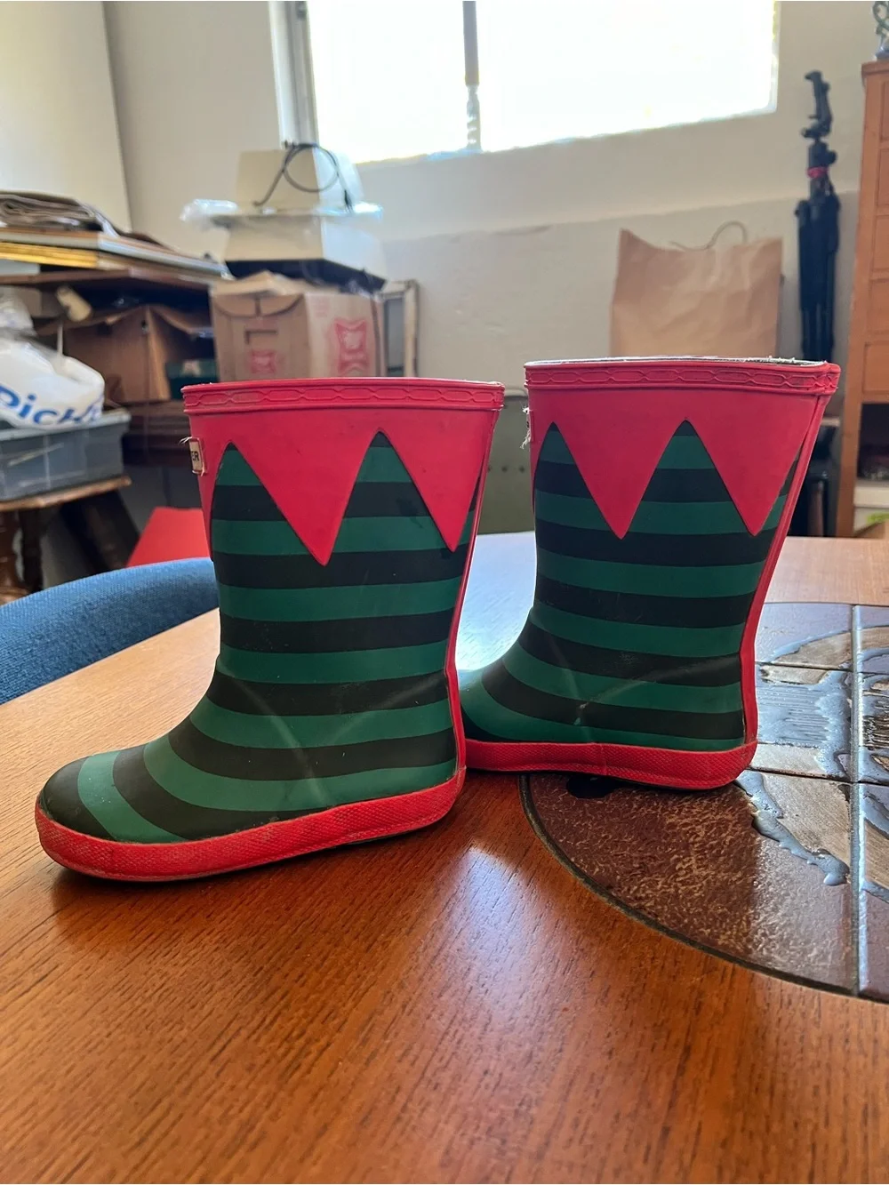 Hunter Kids Eld Green & Red Stripe Rain Boots UK size 9 little kids/US10